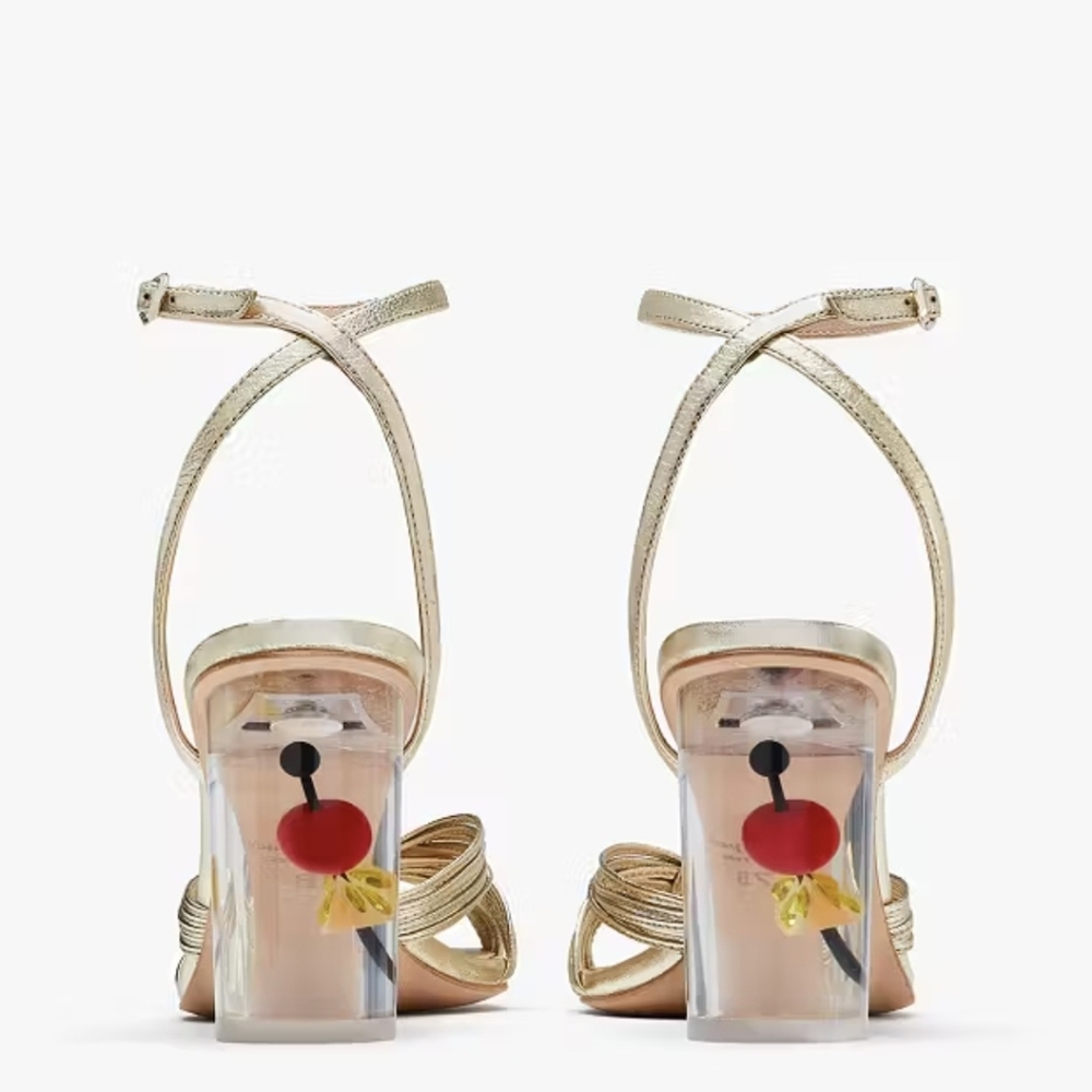 Christmas Gold Strappy Kate Spade Heels 11 - Picture 4 of 4
